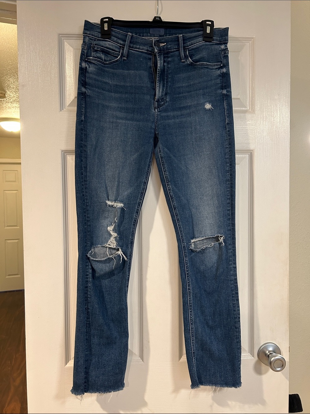 MOTHER Skinny Distressed Ripped Jeans - Blue